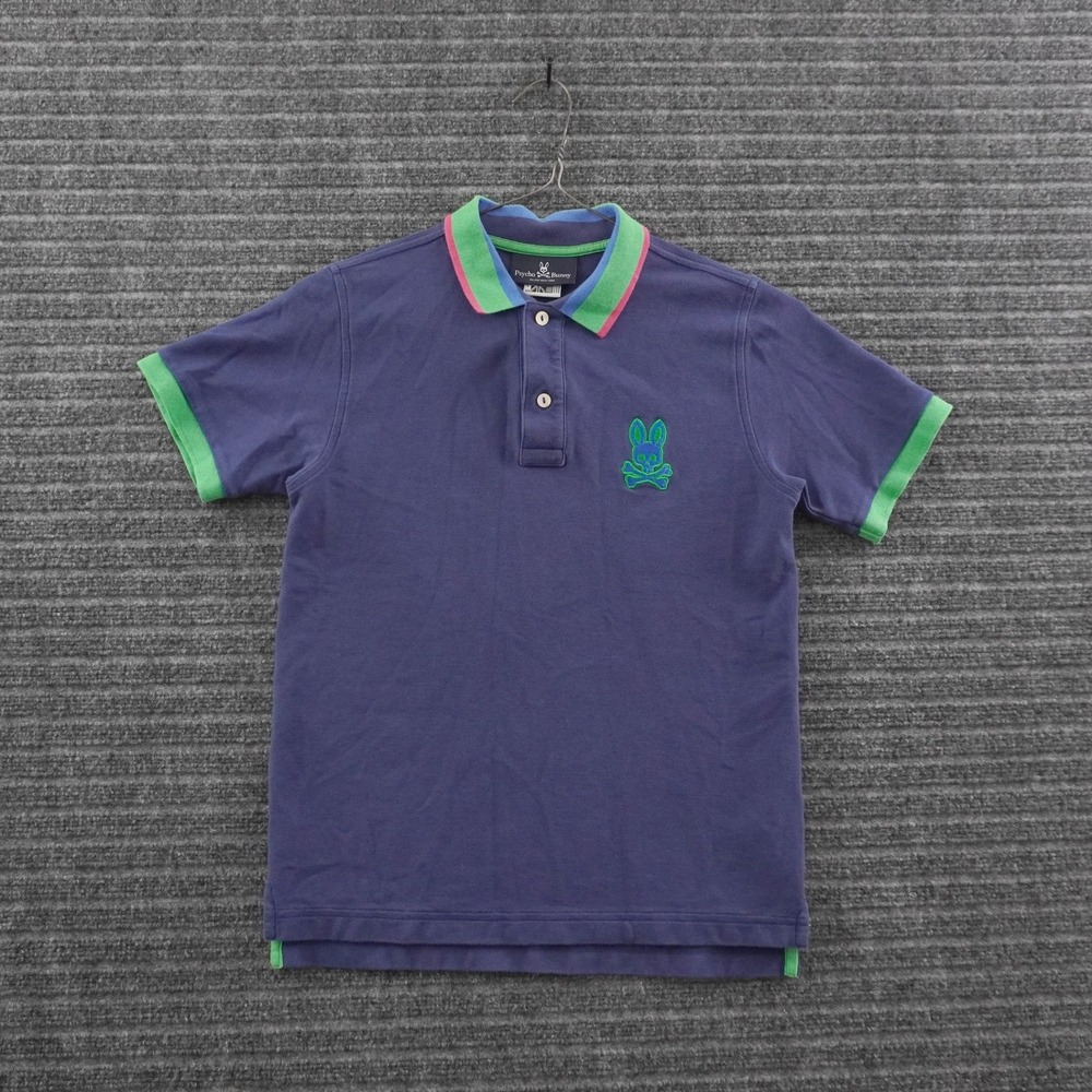 Psycho Bunny Polo Shirt Boys Size L 14/16 Blue Pima Cotton Short Sleeve Logo